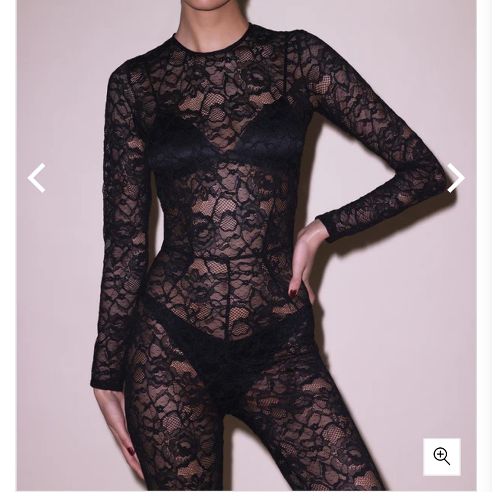 Fleur du Mal Black Floral Lace Bodysuit NWT